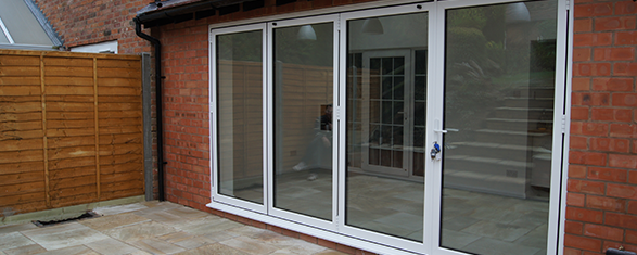 An extension with large patio windows