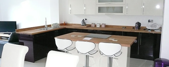 Kitchen with wood finished counter